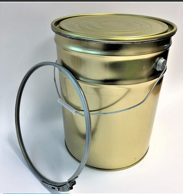 Cubo de pintura de metal de oro de 5 galones con llave de bloqueo y tapa para pinturas a base de agua