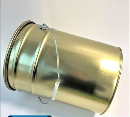 Cubo de pintura de metal de oro de 5 galones con llave de bloqueo y tapa para pinturas a base de agua