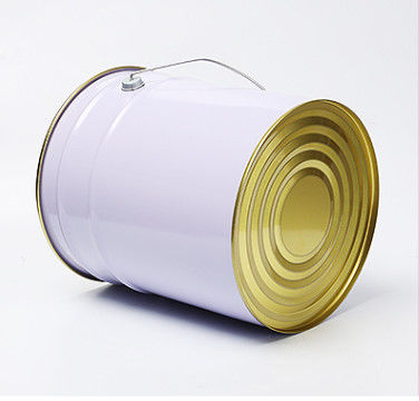 Cubo de pintura metálica de lata blanca de 5 galones con recubrimientos de oro