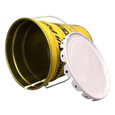 Cubo de pintura de metal blanco mate con tapa de borde de flores